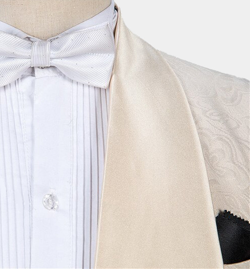Chic White Three Pieces Jacquare Shawl Lapel Wedding Suit