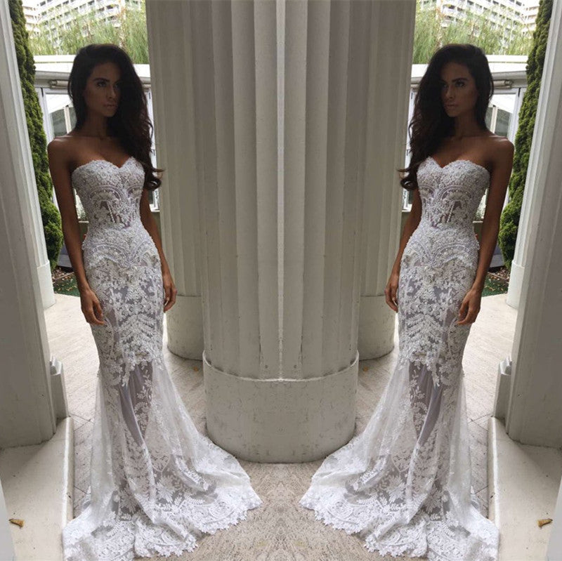 Long Mermaid Sweetheart Wedding Dresses With Lace Appliques for the Modest Bride