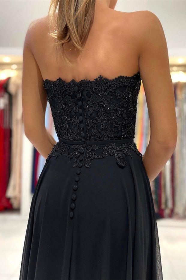 Black Sweetheart Split Prom Dress with Appliques