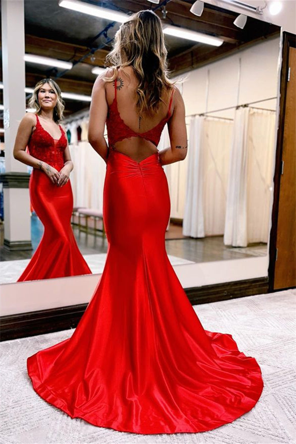 Mermaid Evening Dress - Spaghetti Strap, Black & Red Smooth Fabric Online