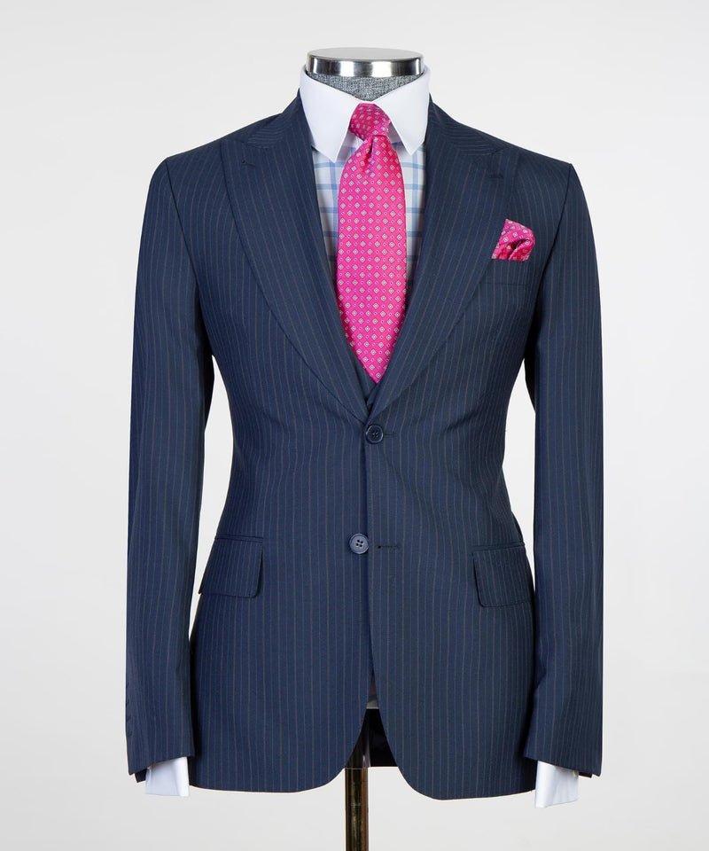Easy Fit Business Men Suits: Freddie Fashion Style Dark Navy Peaked Lapel