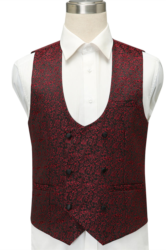 Unique Burgundy One Button Shawl Lapel Jacquard Wedding Tuxedo