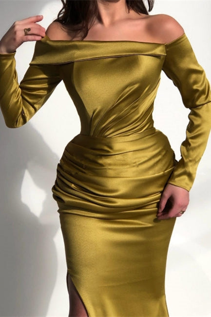 Long Sleeves Split Mermaid Prom Dress Court