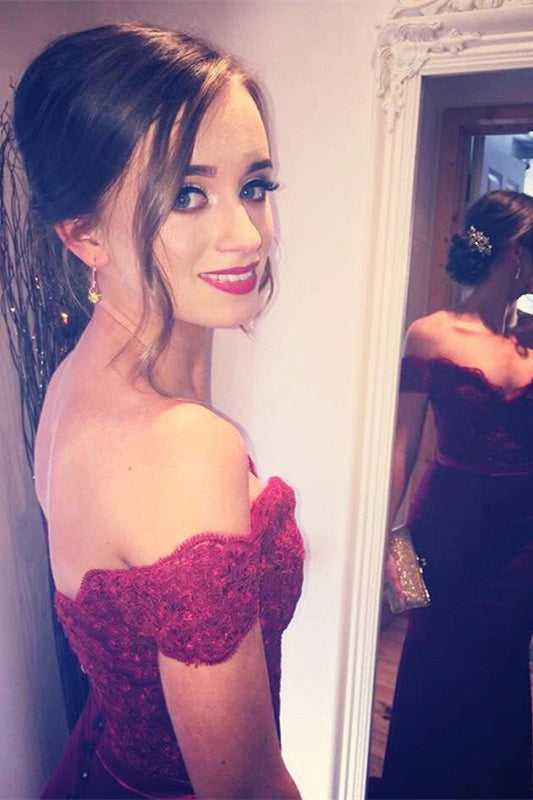Burgundy Off-the-Shoulder Mermaid Prom Dress - Chic and Stylish