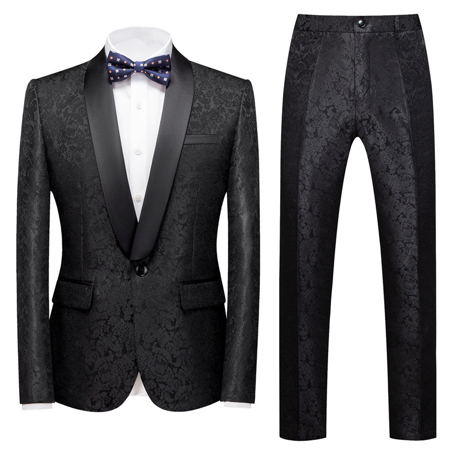 Colin Black Jacquard Classic Shawl Lapel Wedding Suit for Men