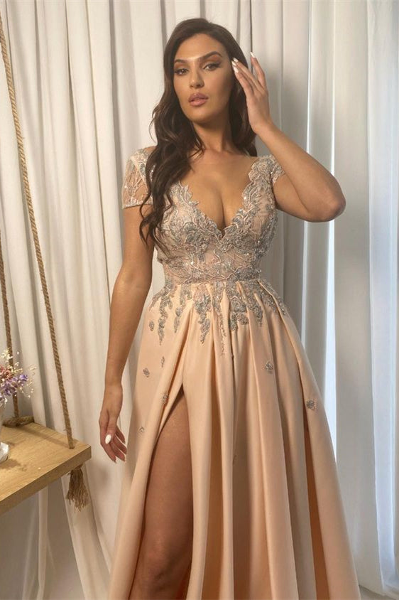 V Neck A Line Evening Dress With Split Pregnancy