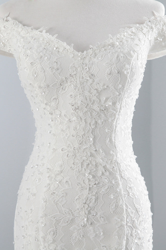 Elegant Off-the-shoulder Long Mermaid Wedding Dress With Lace