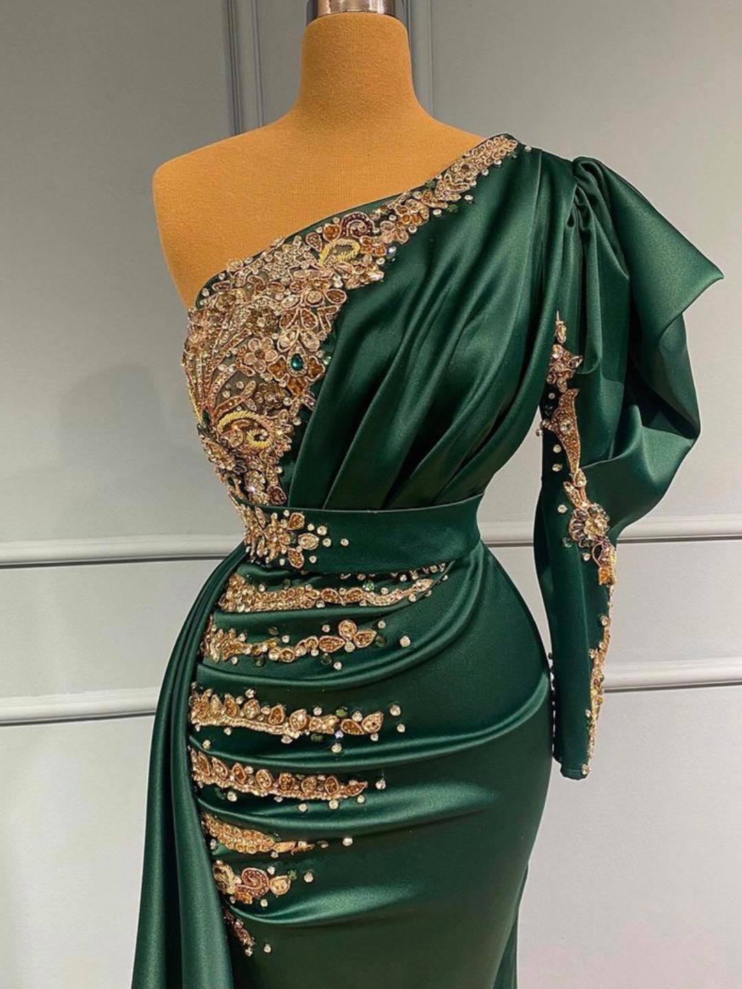 Mermaid Dark Green One Shoulder Prom Dress