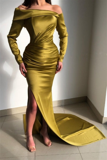Long Sleeves Split Mermaid Prom Dress Court