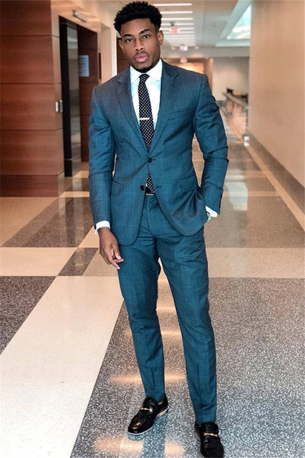 2 Piece Bet Fited Dinner Suit for Men - Blue Plaid