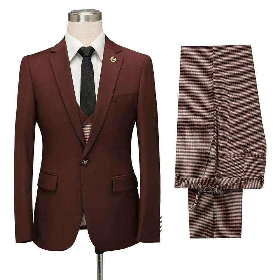 Elegant Burgundy Fitted Wedding Suit for Men's Party