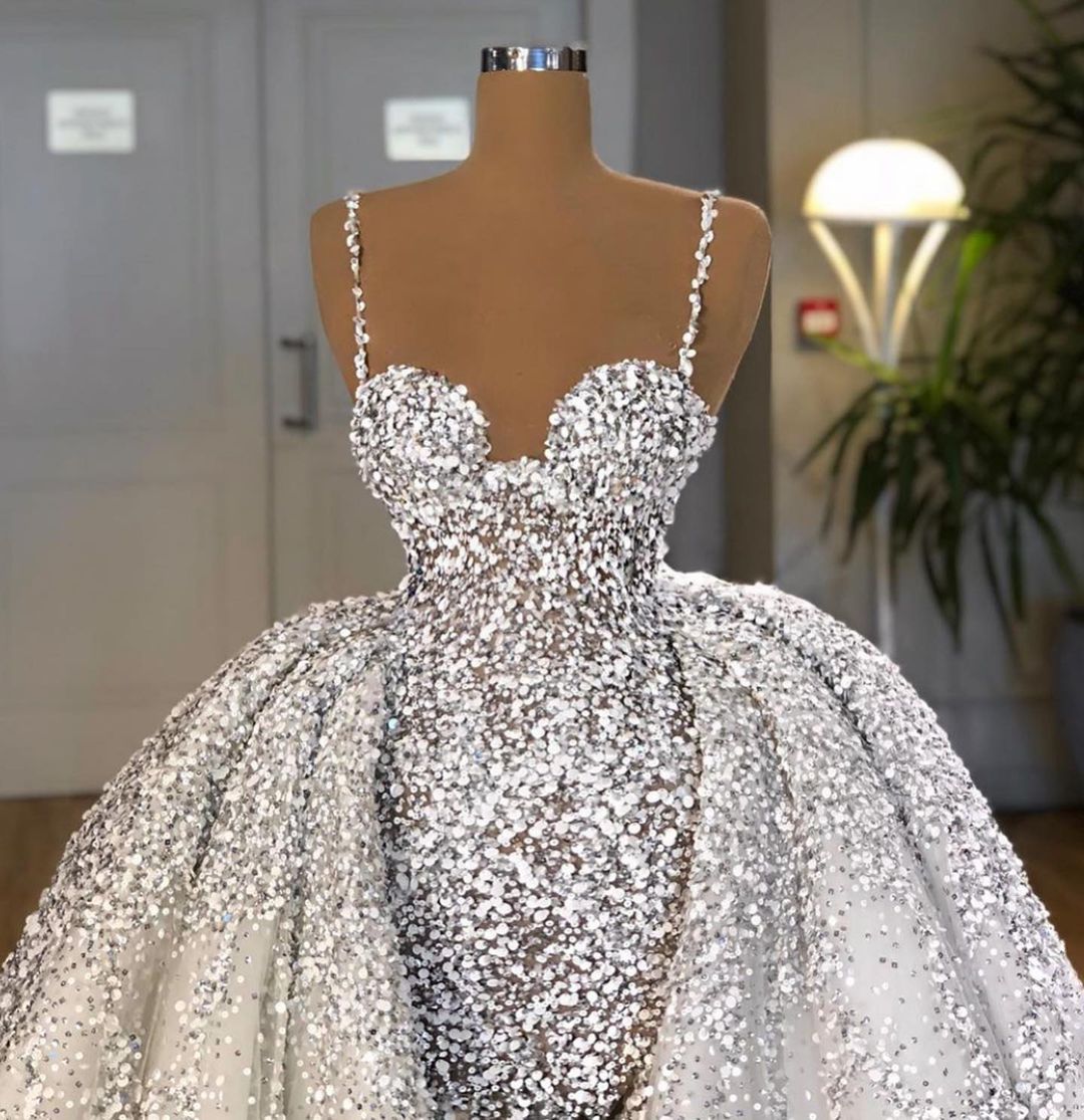 Brilliant Sweetheart Sequins Mermaid Wedding Dress With Ruffles Train