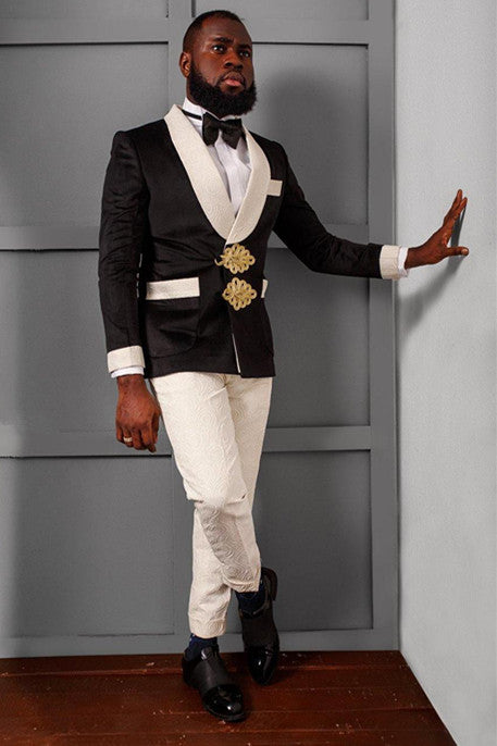 New Arrival Black Knitted Button Jacquard Wedding Suits for Groom