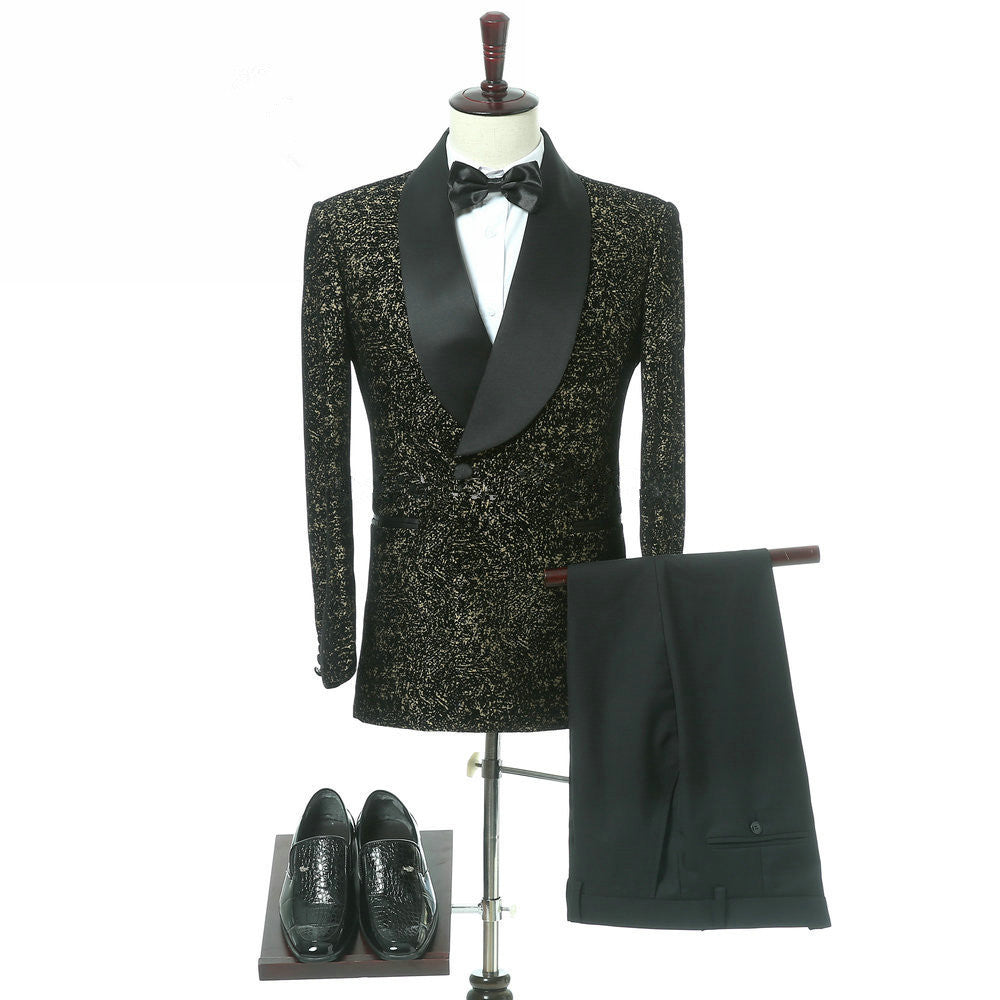 Elegant Black Slim Fit Double Breasted Wedding Tuxedo with Shawl Lapel