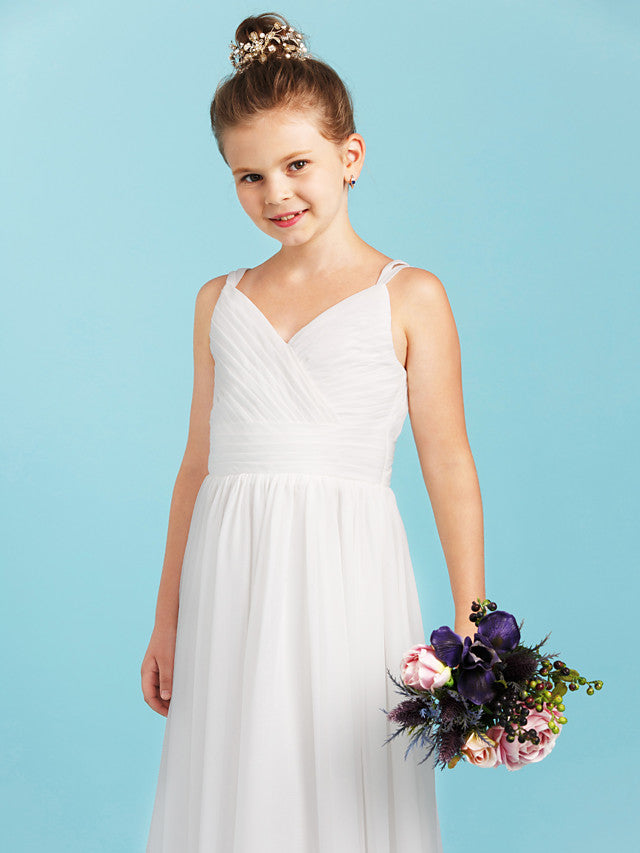Princess A-Line Spaghetti Strap Chiffon Flower Girl Dress With Sash for Weddings