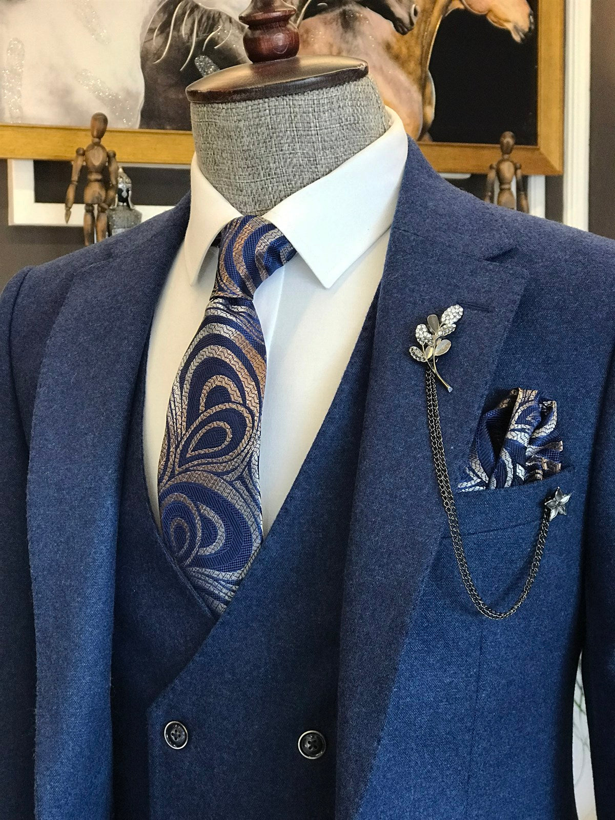 Modern Blue 3-pieces Notch Lapel Suits for Business - Cary