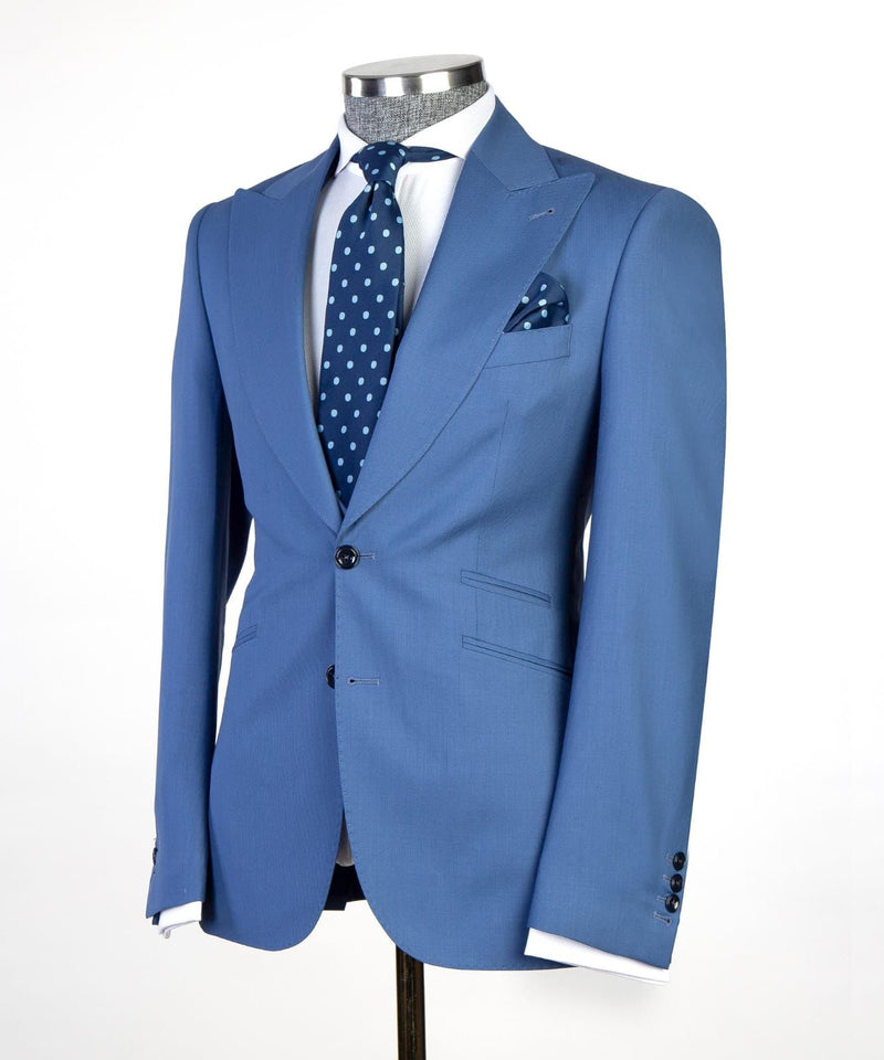 Modern Blue 3-piece Peaked Lapel Men Suit - Business Look