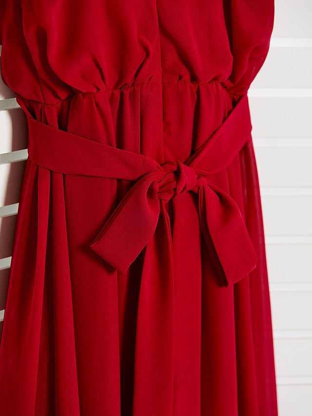 A-Line Spaghetti Strap Floor Length Chiffon Junior Bridesmaid Dress with Sash Ribbon and Ruching