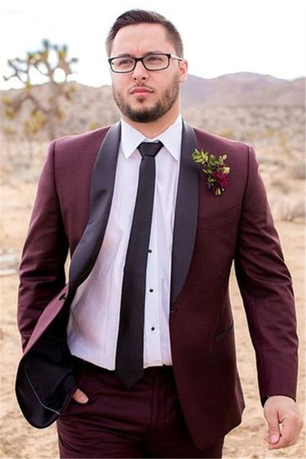 Handsome Burgundy Groom Suit | Slim Fit Wedding Suits for Best Men Tuxedos
