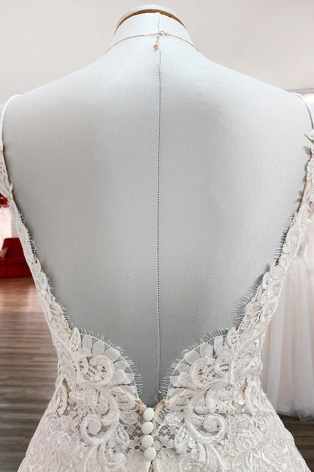 Classy V-Neck Sleeveless Lace Ruffles A-line Tulle Wedding Dress
