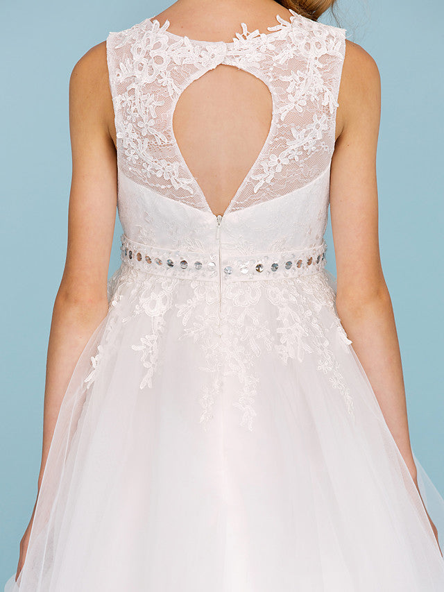 Beautiful Ball Gown Flower Girl Dress with Sash Ribbon and Beading Appliques