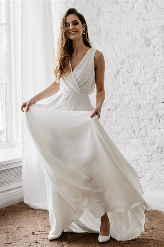 Sleeveless Long V-Neck Wedding Dress for Your Special Day
