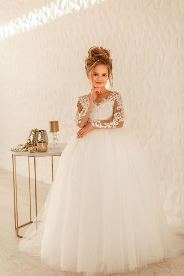 Princess Long Sleeves Dress with Tulle Lace and Appliques