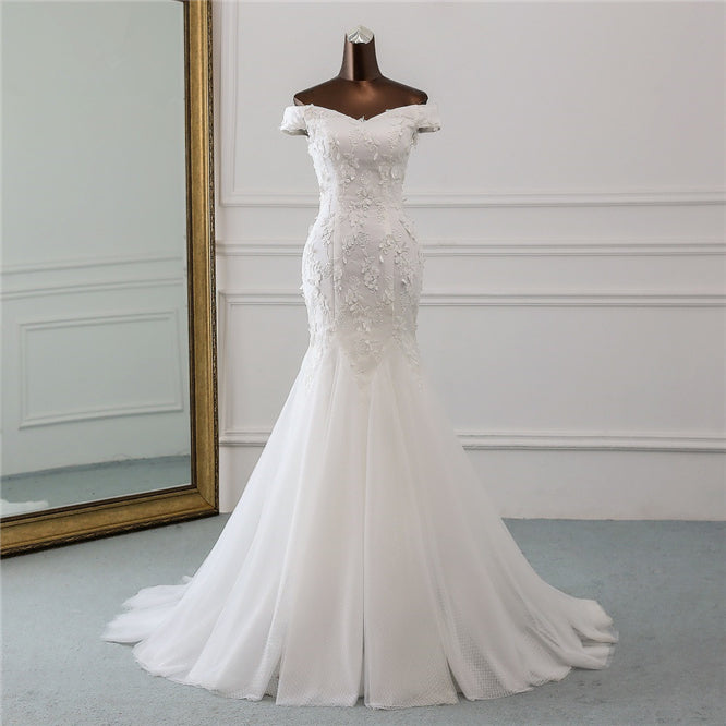 Dasida Gorgeous Off-the-shoulder Mermaid Long Wedding Dress with Tulle Lace